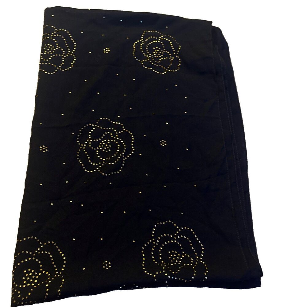 Jessica McClintock Black Rhinestone Chiffon Scarf Wrap 23”x70”